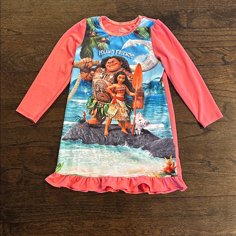 Disney Princess Girls Moana 'Island Friends' Long Sleeve Nightgown Size 4